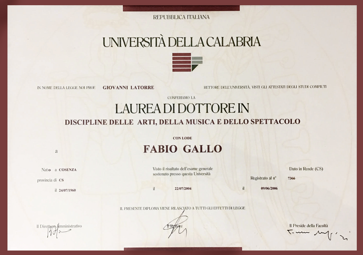 Fabio Gallo-Laurea con lode accademica